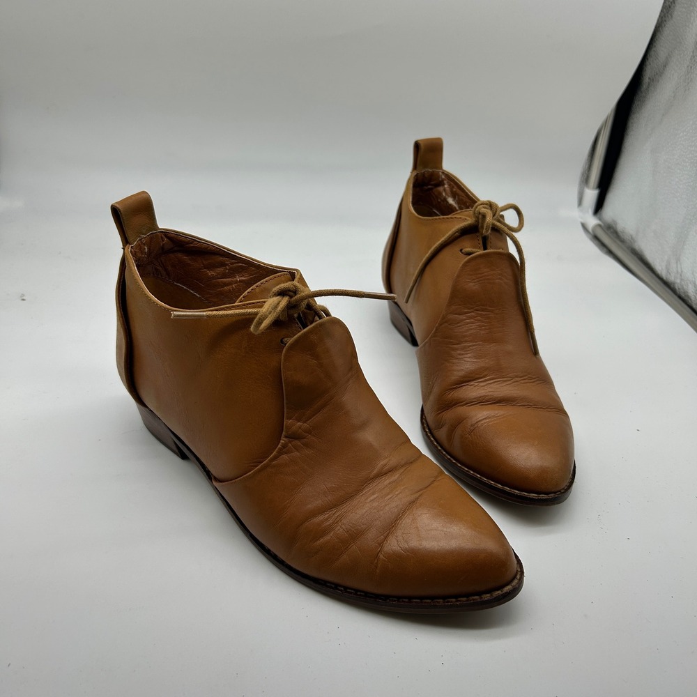 Women's Brown Leather Ankle Booties with Lace-Up Detail